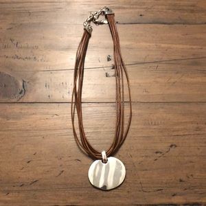 Brown Leather necklace with silver pendant